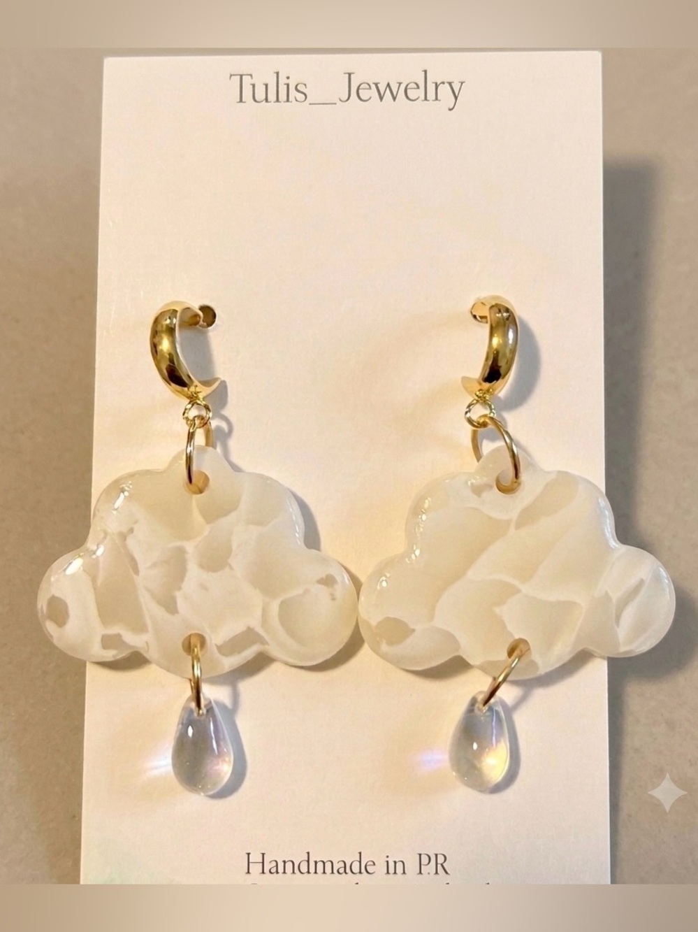 Tulis_Jewelry, Marble Acrylic Cloud Dangle Earrings, NWT, Handmade in PR.
